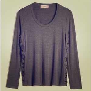 Abby & Gail Harria Side Lace-Up Smoke Knit Top